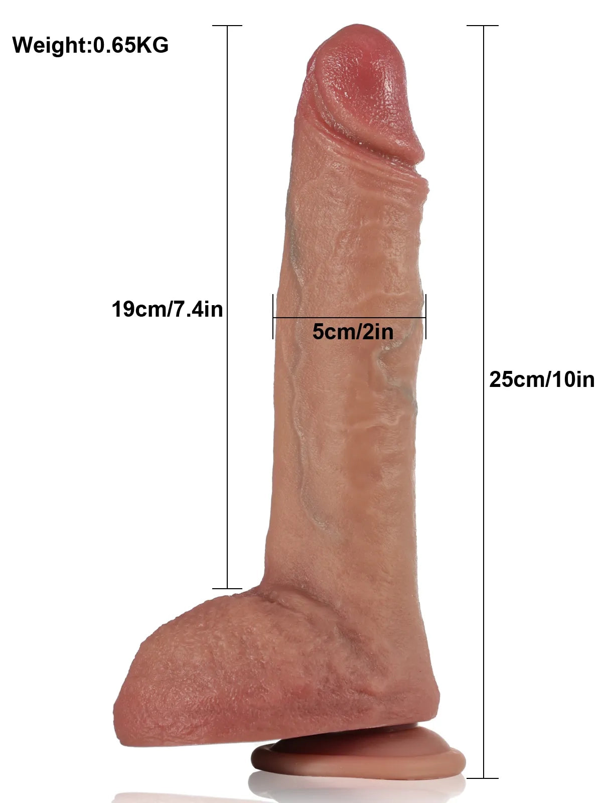 Clemens | Brauner Dildo mit feinem Adernrelief und Stossfunktion | 25 cm
