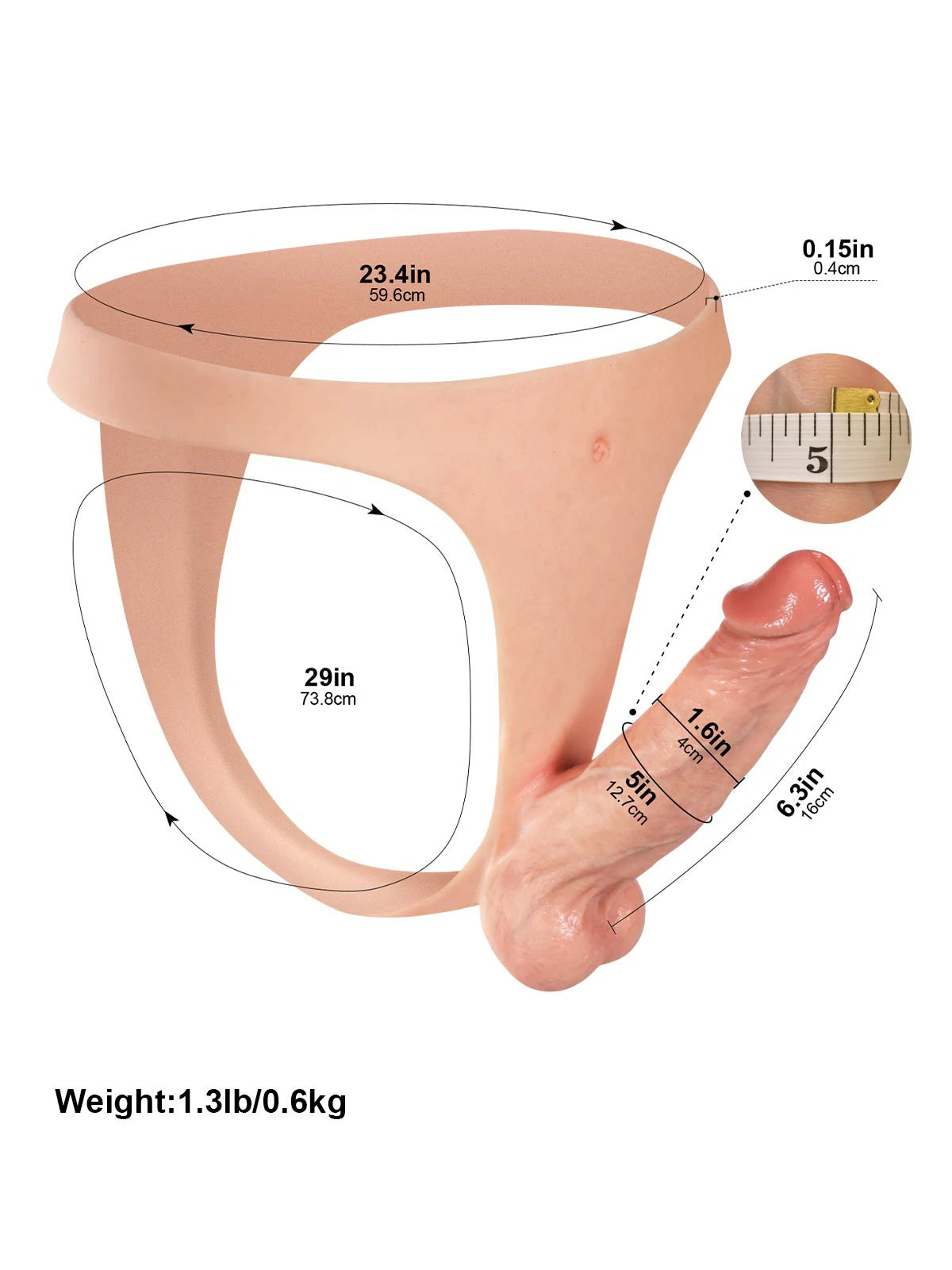 Nando | Leichter Umschnalldildo mit schmalem Silikonriemen | 16 cm