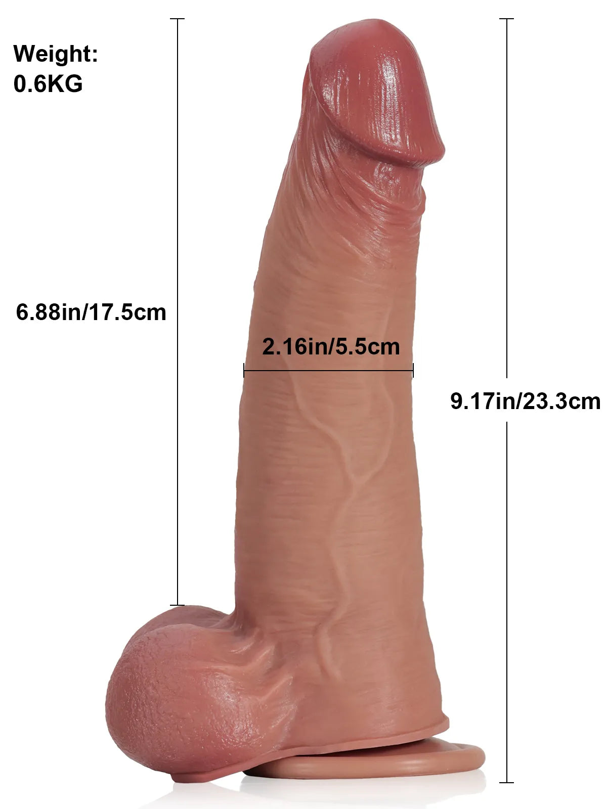 Ravi | Realistischer Dildo mit Gleithaut und rosafarbener Eichel | 23.3 cm