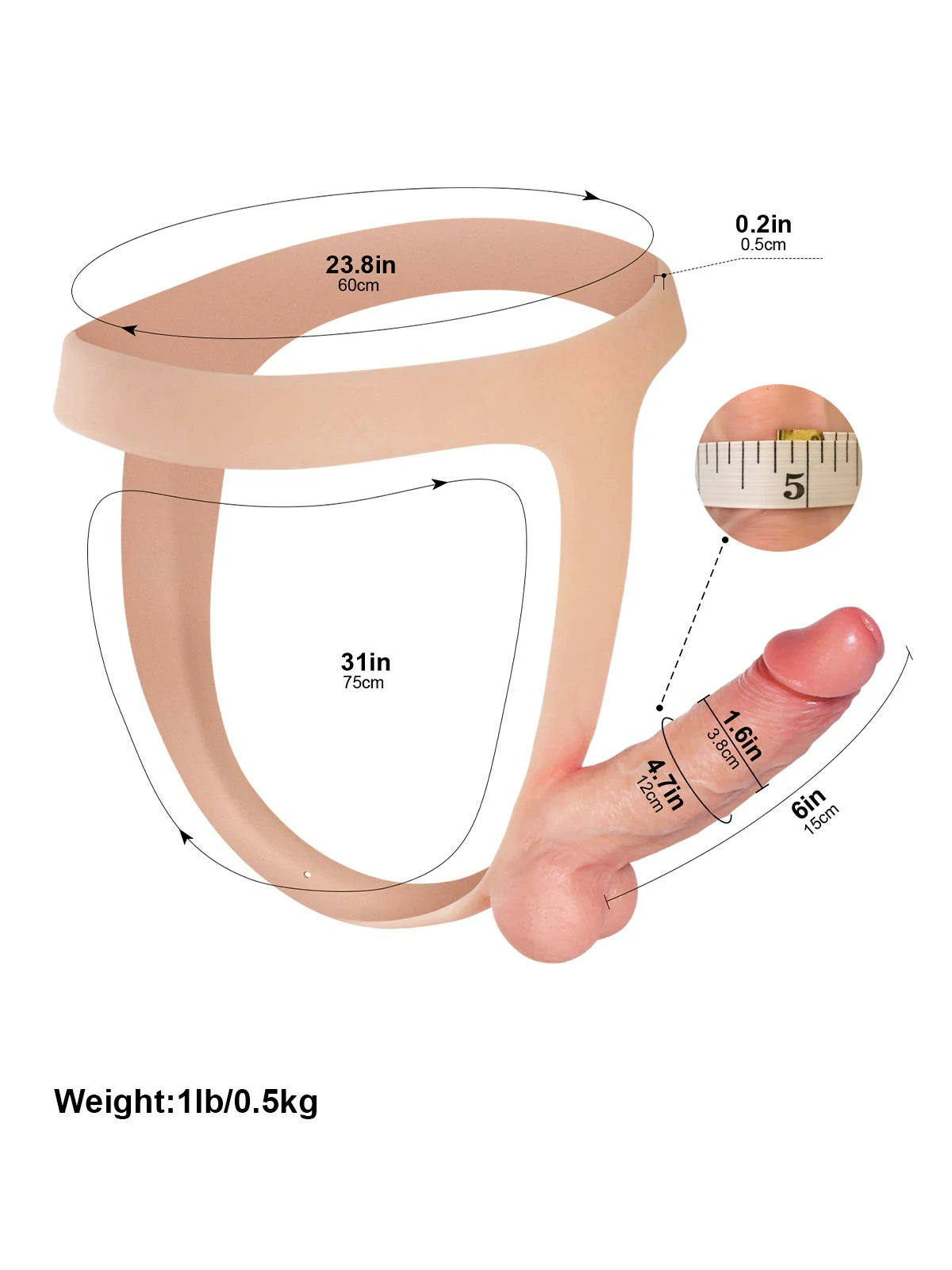 Yanis | Schlanker Umschnalldildo mit elastischem Hüftgurt | 15 cm