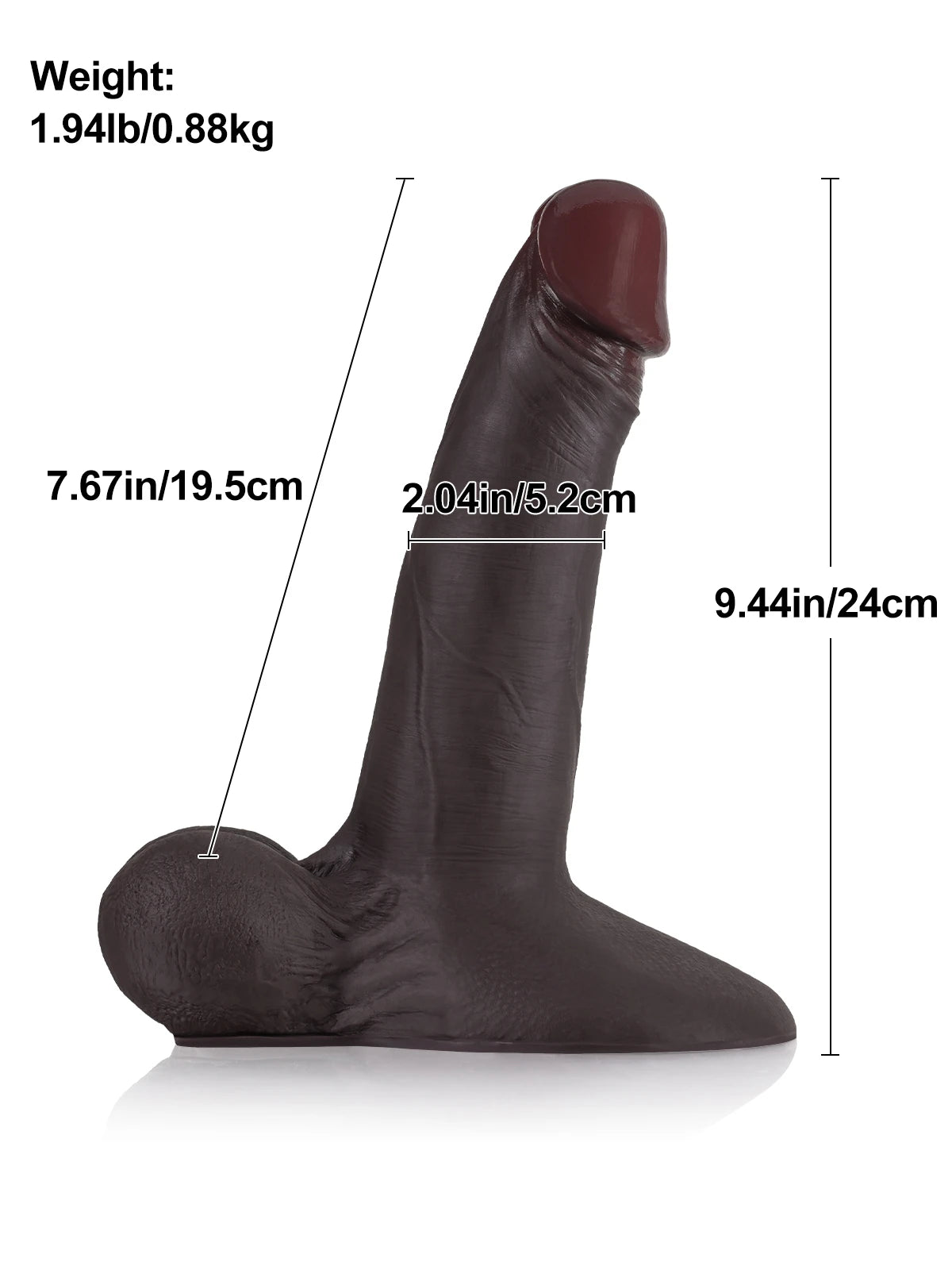 Amaro | Schwarzer realistischer Dildo mit Gleithaut Vac-U-Lock-kompatibel | 24 cm