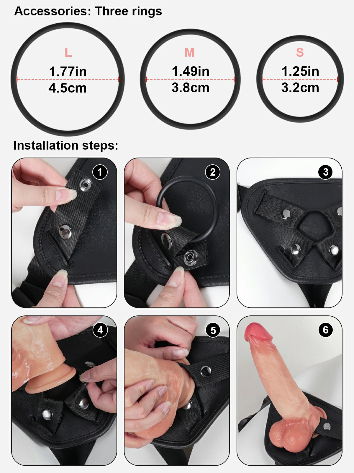 Arno | Harness aus PU-Leder mit drei Ringgrössen, ohne Dildo