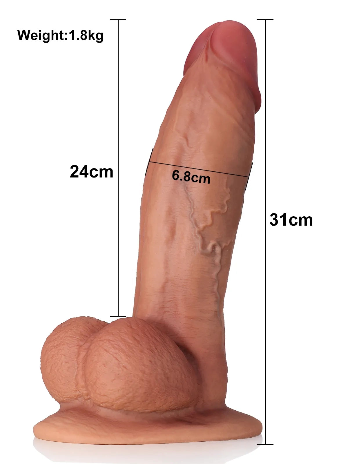Devin | Dicker gebogener XXL-Dildo mit ausgeprägten Adern | 31 cm