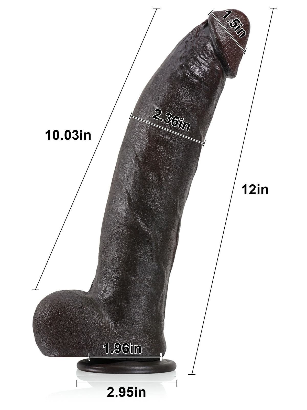 Kenji | Schwarzer XXL-Dildo mit durchgehendem Metallkern | 30.5 cm