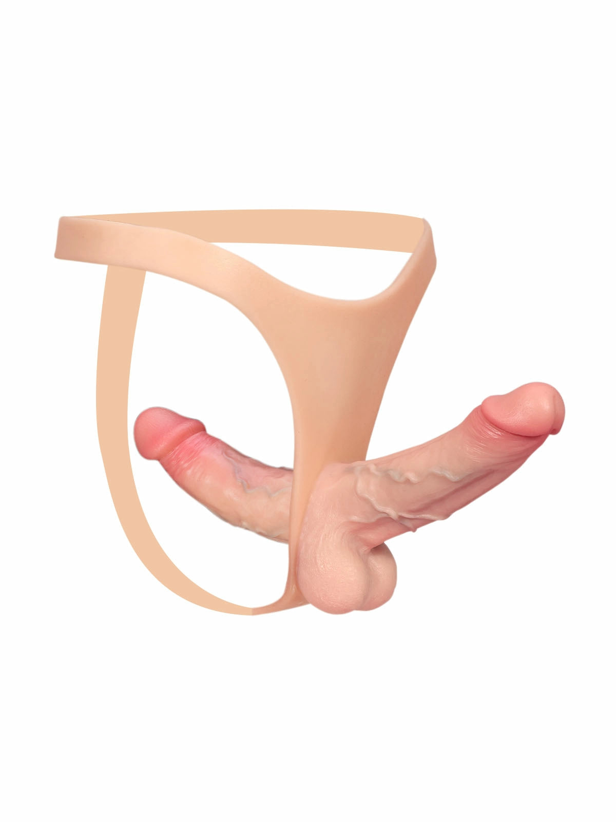 Kilian | Doppelter Umschnalldildo mit elastischem Gurt | 15.5 und 17.8 cm