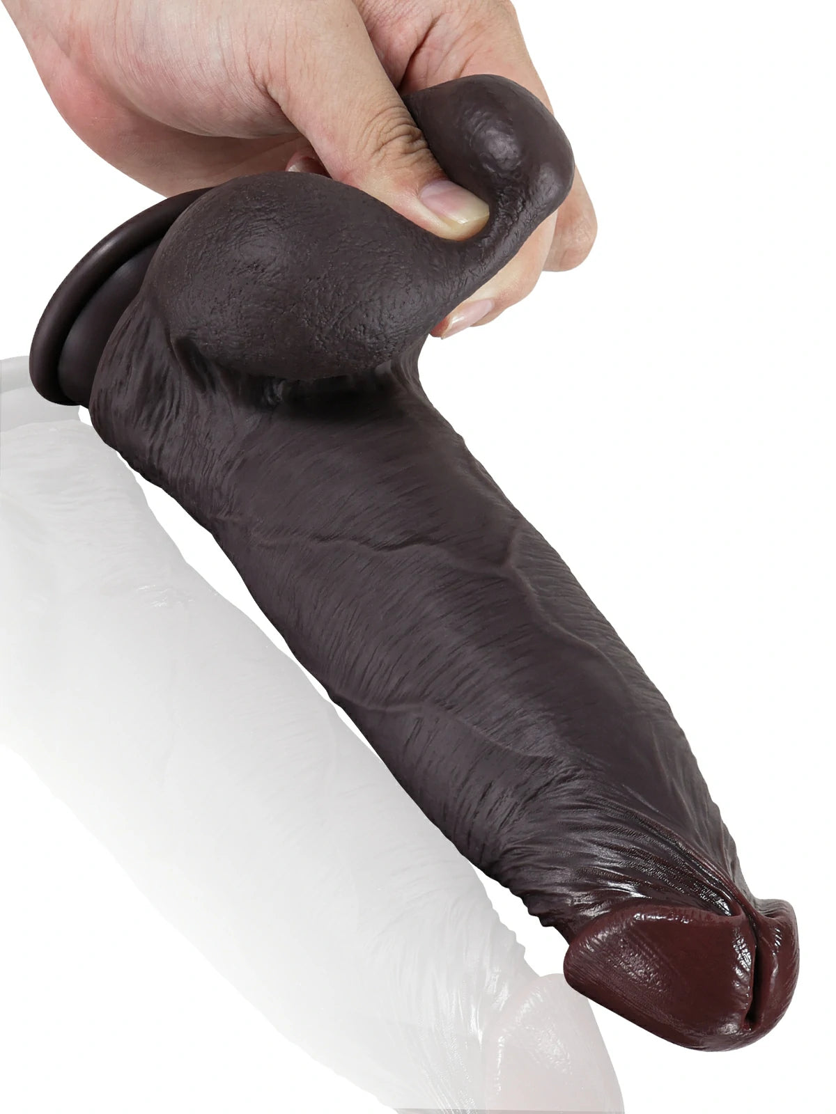 Malik | Schwarzer realistischer Dildo mit weit verschiebbarer Gleithaut | 23.3 cm