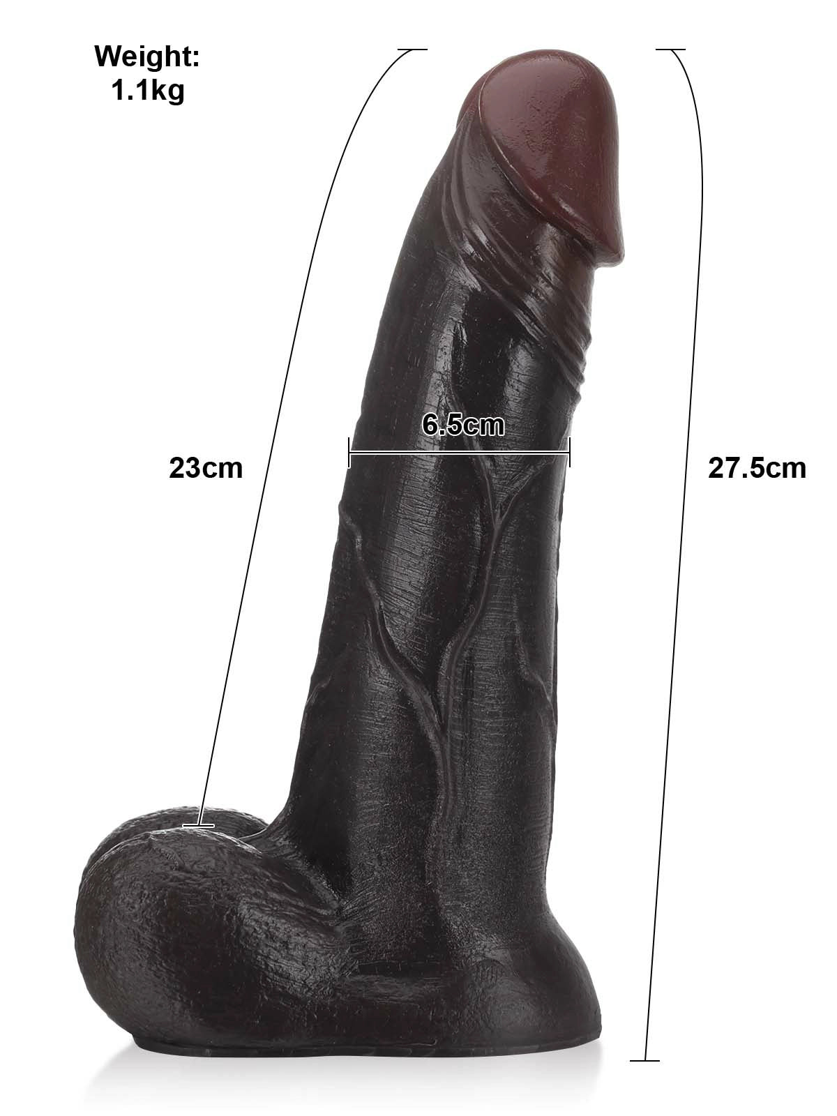 Noam | Schwarzer XL-Dildo mit Gleithaut Vac-U-Lock-kompatibel | 27.5 cm