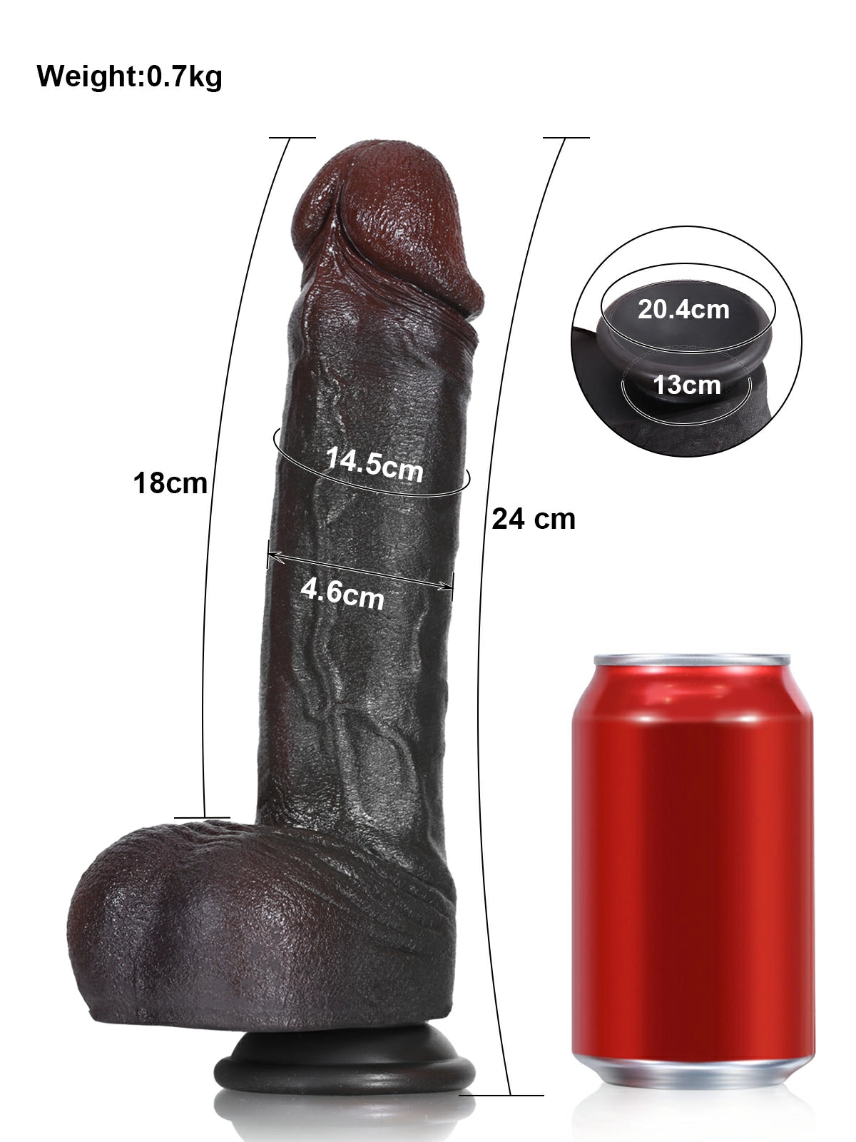 Noel | Schwarzer realistischer Dildo mit geradem Schaft | 24 cm